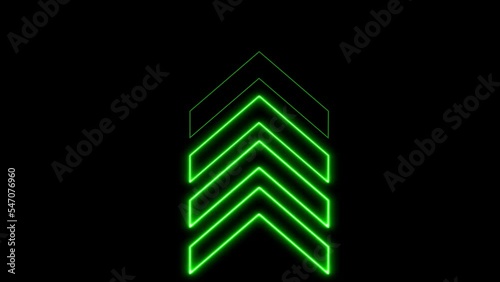 Animation of glowing up green neon arrows. Looped Neon Lines abstract VJ background. Futuristic laser background. Seamless loop. Arrows flashing on and off in sequence. Matrix beam fashion show photo