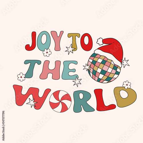 Retro Groovy Hippie Christmas hand drawn greeting card clipart composition, modern 60s 70s retro card, poster, banner design