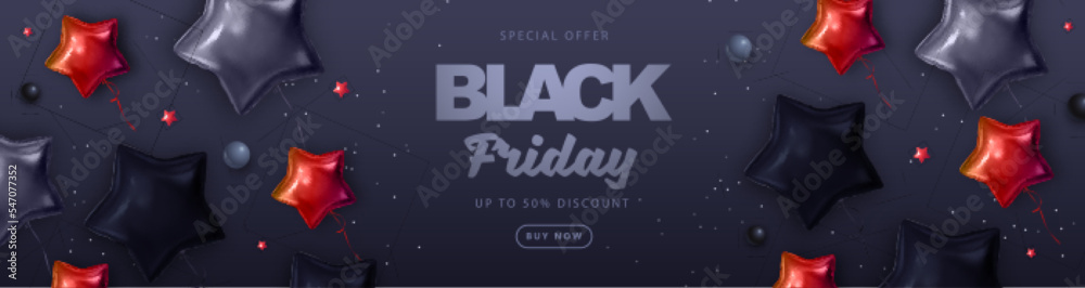 Black friday big sale typography poster with black and red star shaped balloons. Vector illustration Black friday big sale typography poster with black and red star shaped balloons. Vector illustration