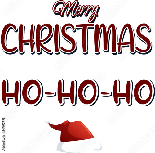 Sticker, inscription, lettering merry Christmas and ho-ho-ho red and white letters on transparent background