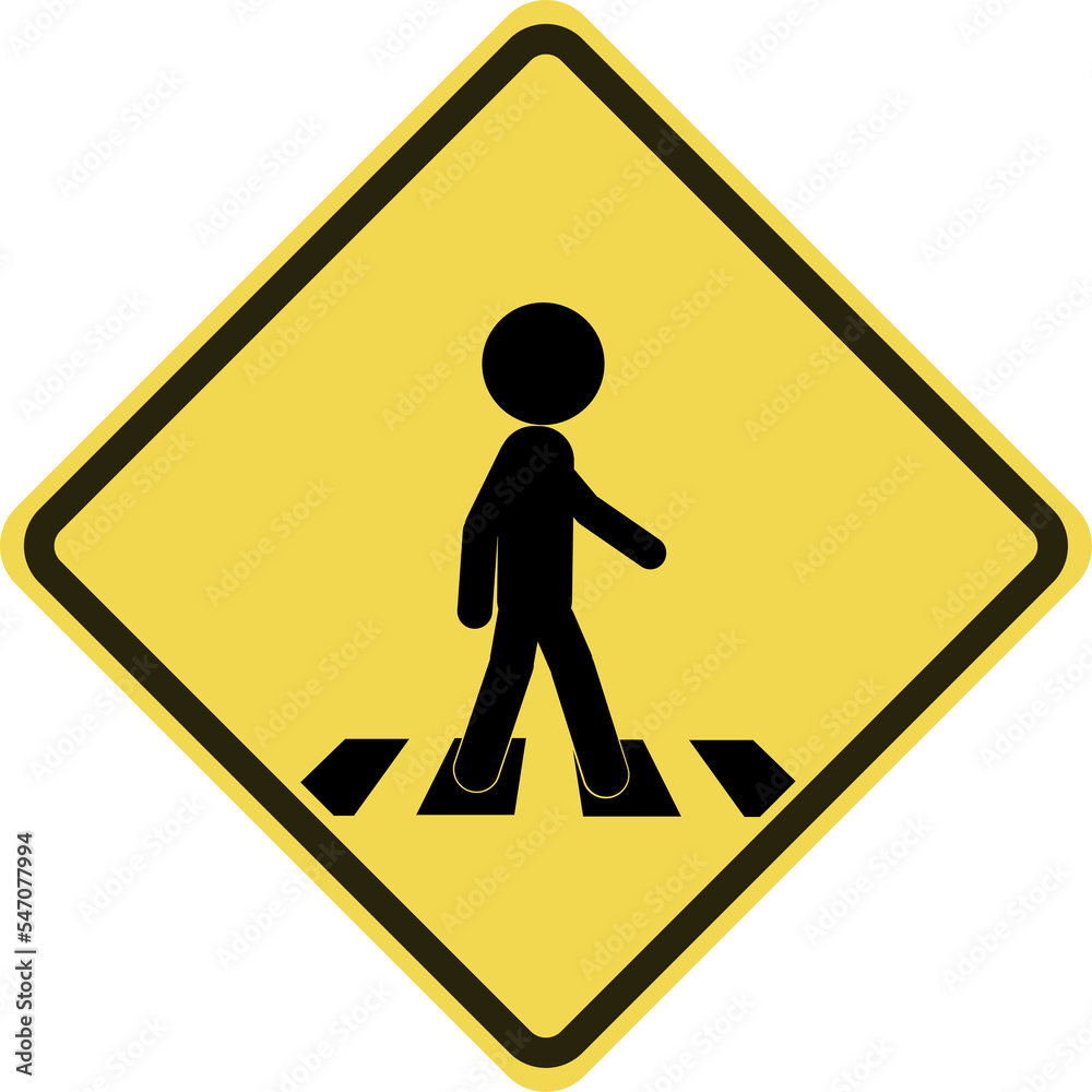 Pedestrian crosswalk road sign. Vector illustration of yellow