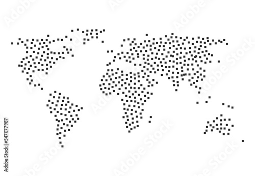 World map with continents made of squares