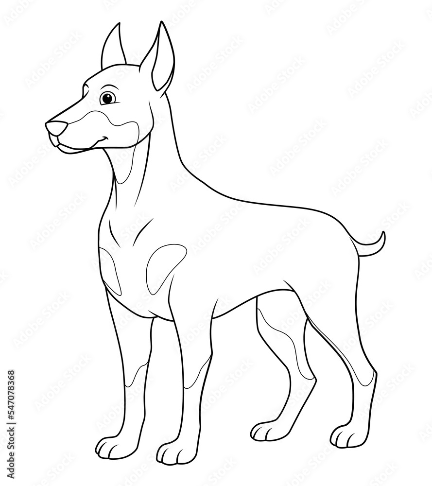 Doberman Dog Cartoon Animal Illustration BW