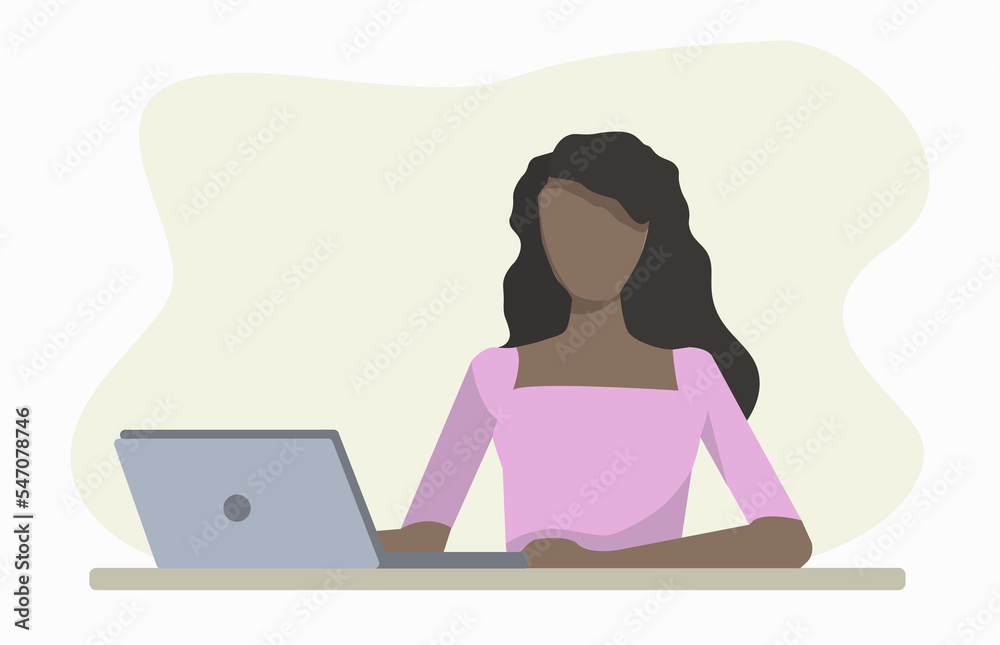 Woman with laptop. Home office concept. Illustration for cards, posters, flyers, webs. Woman with laptop. Home office concept. Illustration for cards, posters, flyers, webs.