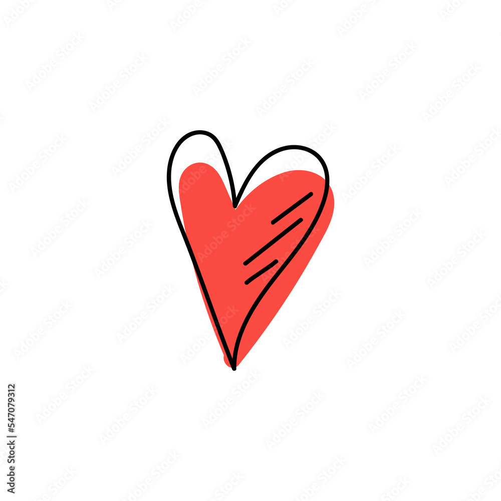 Red heart hand drawn icon. Romantic sketch symbol of declaration of ...