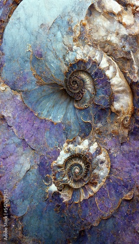 Abstract rock formations with detailed sandstone surface embedded ammonite fossil texture spiral patterns - macro closeup background resource.   © SoulMyst