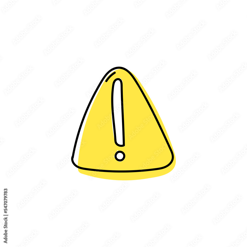 Exclamation point in yellow triangle hand drawn icon Exclamation point in yellow triangle hand drawn icon