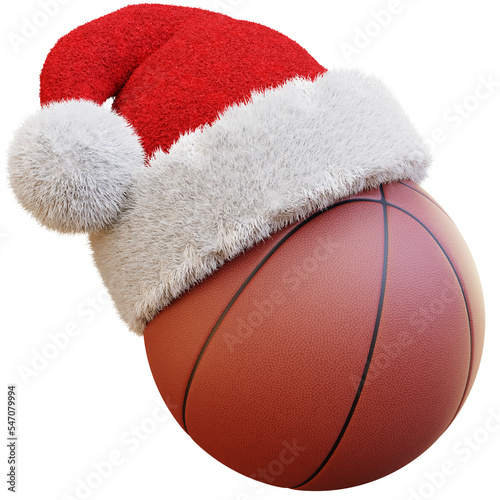 Santa Claus Hat with Basketball ball. PNG Transparent 3D Illustration