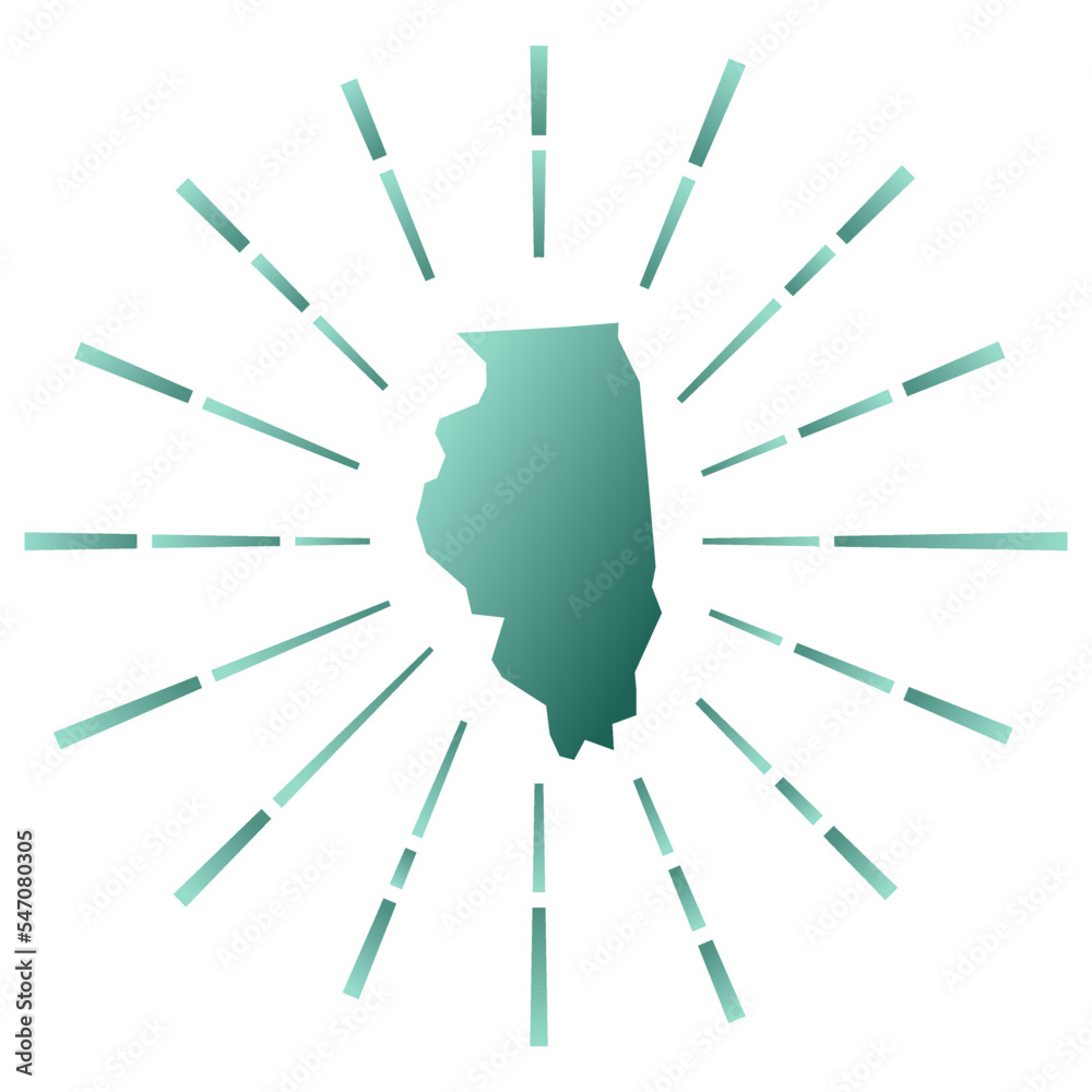 Illinois gradiented sunburst. Map of the us state with colorful star rays. Illinois illustration in digital, technology, internet, network style. Vector illustration.