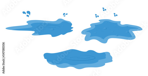 Blue water puddles with splashes and bubbles template