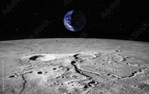 Fototapeta Naklejka Na Ścianę i Meble -  Crescent Earth Seen From The Moon's Surface 