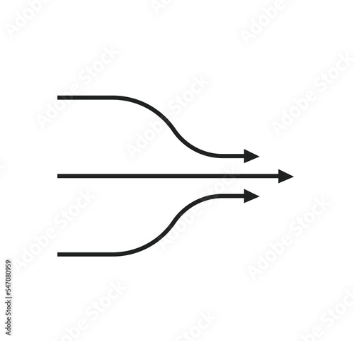 Three merging black arrows. Merger business concept with teamwork