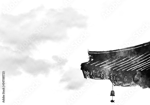 Korean traditional background An illustration of hand-painted paintings using ink painting techniques based on hanok.