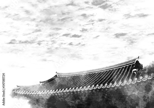 Korean traditional background An illustration of hand-painted paintings using ink painting techniques based on hanok.