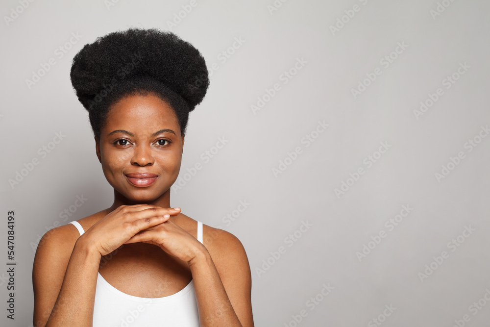 Beauty face of the young beautiful smiling woman on white banner background Beauty face of the young beautiful smiling woman on white banner background