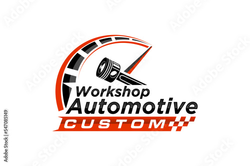 Automotive piston logo design speedo meter illustration icon symbol