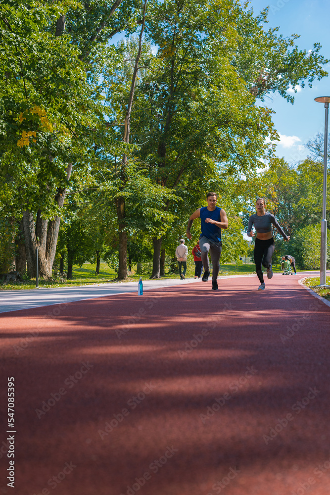 Two adults running