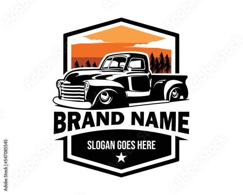 old classic truck silhouette logo isolated on white background looking from side. vector illustration available in eps 10.