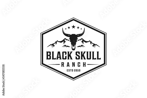 Ranch cow head skull logo emblem icon symbol