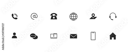 Communication and contacts icons set. Global telephone connection with social networks and instant messengers for permanent vector communication
