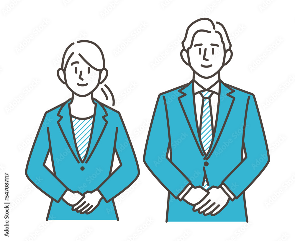 Male and female concierge smiling and folding their hands [Vector illustration of business person].