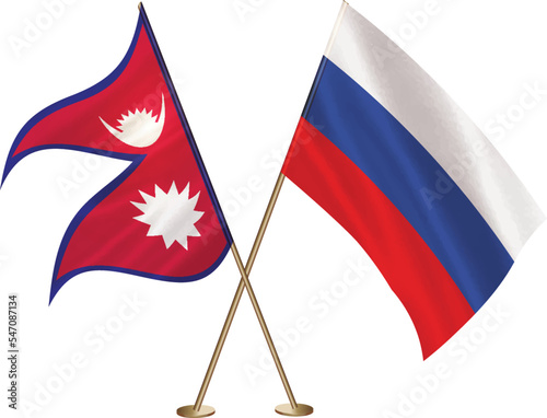 Nepal,Russian flag together.Nepalese,Russia waving flag