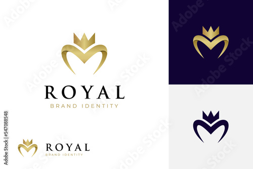 initial letter M love crown logo for jewelry, king royal brand company logo design vector template