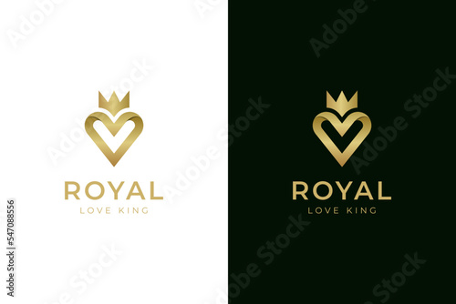 golden heart crown logo icon design, for love royal brand, beauty queen symbol design element photo