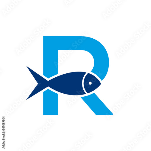 Letter R Fish Logo, Ocean Logo Vector Template