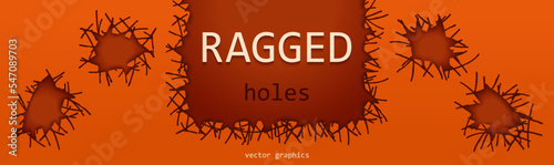 A few ragged holes. 3D design elements with transparency and shadow. Handcrafted vector template