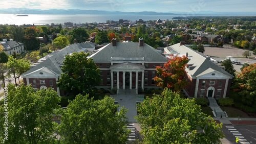 Burlington Vermont cityscape. University of VT in autumn, view to Lake Champlain. photo