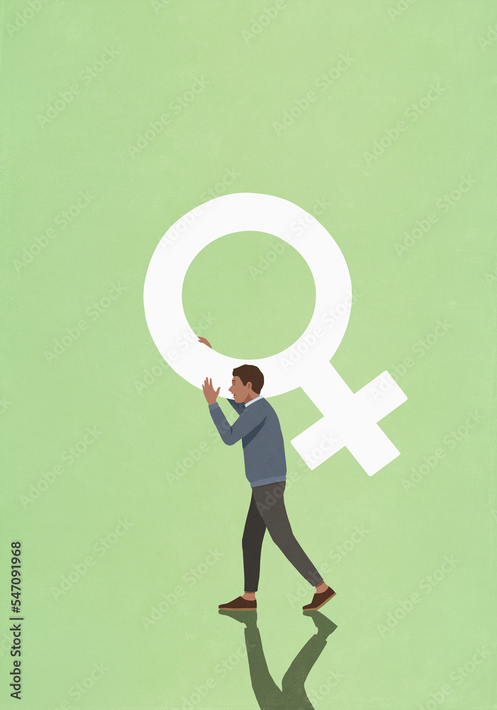 Man carrying female gender symbol
Man carrying female gender symbol