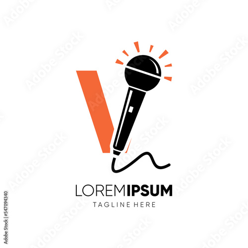 Letter V Microphone Logo Design Vector Icon Graphic Emblem Illustration