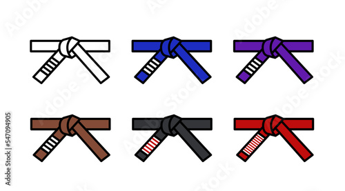 Brazilian jiu jitsu belts icon vector set. BJJ illustration.  photo