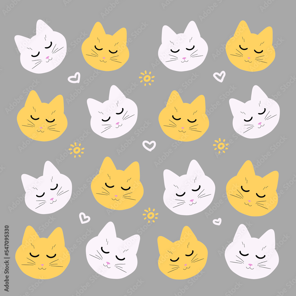cute cats on gray background
