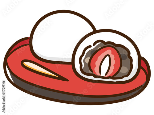 かわいいいちご大福の手書き風デフォルメイラスト