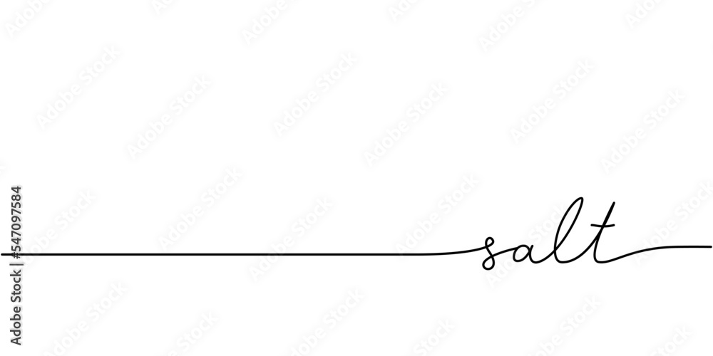 Salt word - continuous one line with word. Minimalistic drawing of phrase illustration.