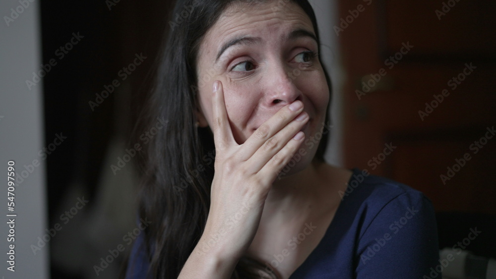 Woman reacting with surprise and unbelief to news told by friend. Person closeup face emotional reaction with consternation Woman reacting with surprise and unbelief to news told by friend. Person closeup face emotional reaction with consternation