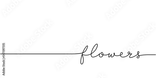 Flowers word - continuous one line with word. Minimalistic drawing of phrase illustration.