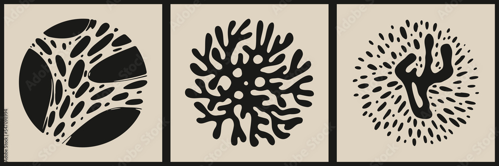 A set of three artistic illustrations in Japanese vintage style