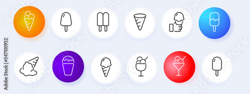 Ice cream in the hand line icon. Cone, popsicle, glaze, ice cream, coffee, plate, portion, street food, cafe, fast food, harmful, sweet, delicious, dessert. Eating concept. Neomorphism