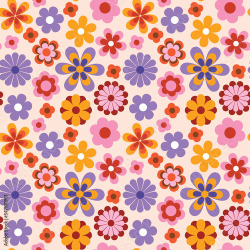 retro floral seamless pattern, groovy 60s, 70s digital paper, hippie background