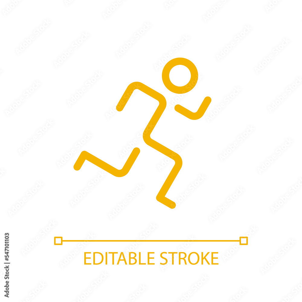 Running pixel perfect color linear ui icon. Active lifestyle. Healthy habit. Jogging practice. GUI, UX design. Outline isolated user interface pictogram. Editable stroke. Arial font used Running pixel perfect color linear ui icon. Active lifestyle. Healthy habit. Jogging practice. GUI, UX design. Outline isolated user interface pictogram. Editable stroke. Arial font used