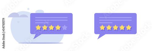 Review comment 5 stars rating bubble vector isolated element or user feedback testimonial with good experience simple graphic design illustration on white and modern background clipart image