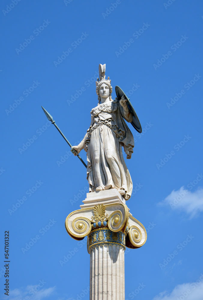 Statue of goddess Athena outside the neoclassical building of the Academy of Athens in central Athens, Greece