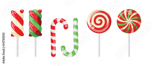 A set of different types of sweets for Christmas and New Year. lollipops
