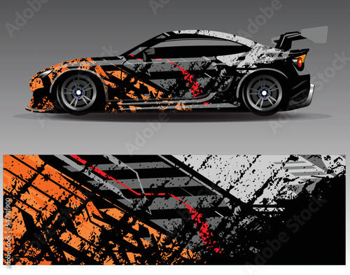 Car wrap design vector. Graphic abstract stripe racing background kit designs for wrap vehicle  race car  rally  adventure and livery