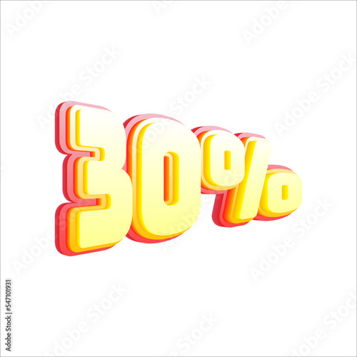 30% percent, 3D number effect, yellow and red text effect for sale banners