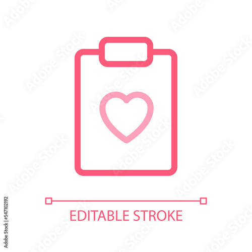 Health record pixel perfect color linear ui icon. Medical history. Heart checkup. Healthcare information. GUI, UX design. Outline isolated user interface pictogram. Editable stroke. Arial font used
