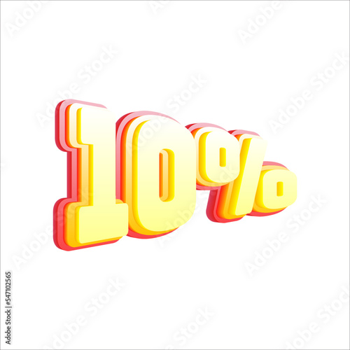 10% percent, 3D number effect, yellow and red text effect for sale banners